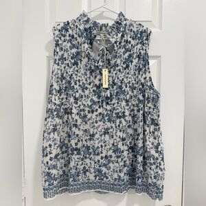 Max Studio Blue and White Smocked Blouse